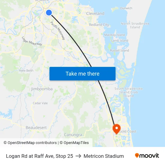 Logan Rd at Raff Ave, Stop 25 to Metricon Stadium map