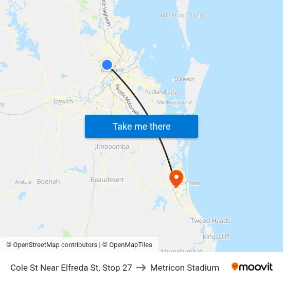 Cole St Near Elfreda St, Stop 27 to Metricon Stadium map