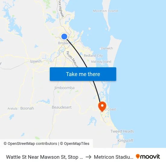Wattle St Near Mawson St, Stop 35 to Metricon Stadium map