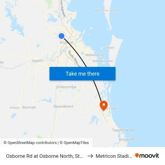 Osborne Rd at Osborne North, Stop 51 to Metricon Stadium map