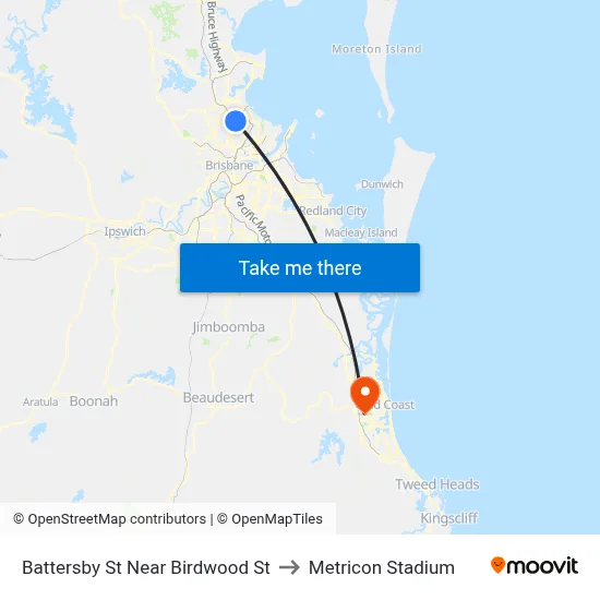 Battersby St Near Birdwood St to Metricon Stadium map