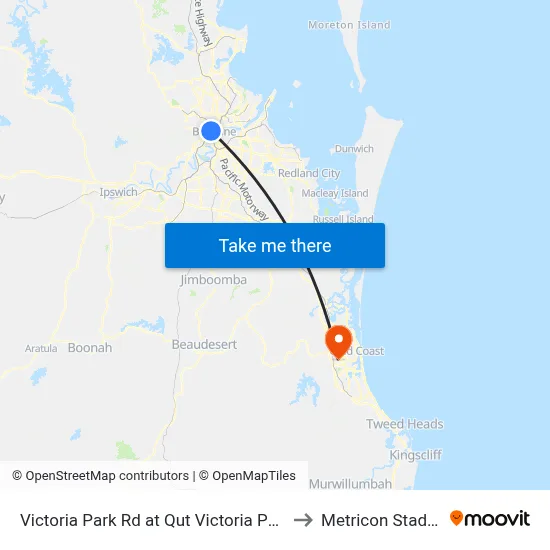 Victoria Park Rd at Qut Victoria Park Rd to Metricon Stadium map
