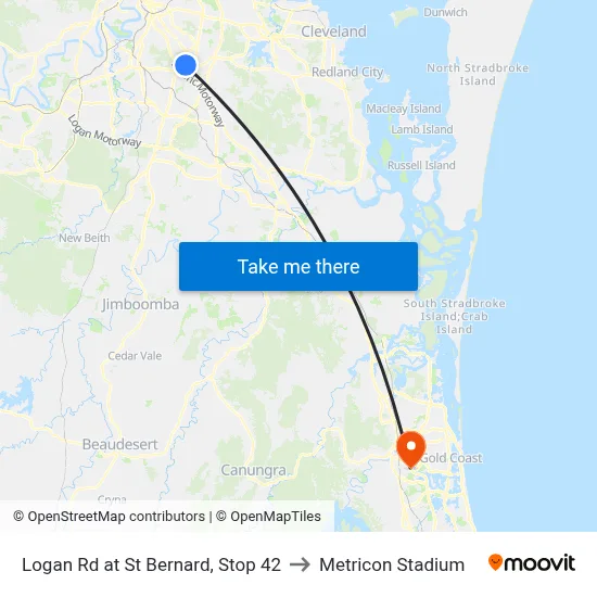 Logan Rd at St Bernard, Stop 42 to Metricon Stadium map