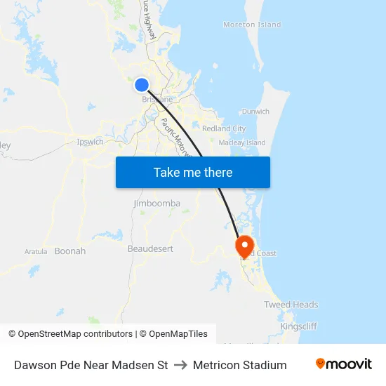 Dawson Pde Near Madsen St to Metricon Stadium map