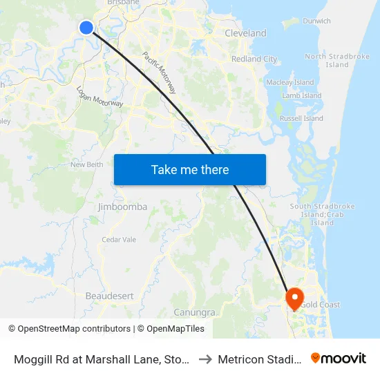 Moggill Rd at Marshall Lane, Stop 33 to Metricon Stadium map