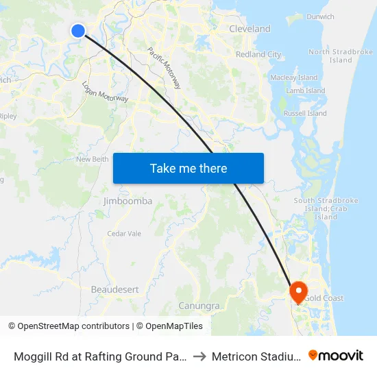 Moggill Rd at Rafting Ground Park to Metricon Stadium map