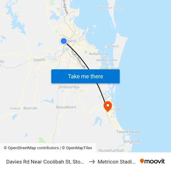 Davies Rd Near Coolibah St, Stop 33 to Metricon Stadium map