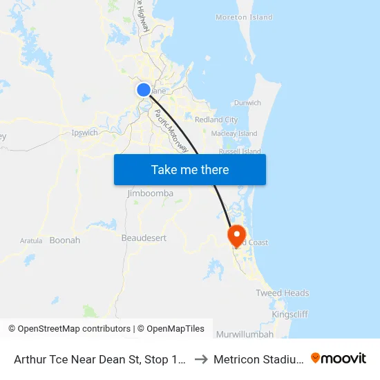 Arthur Tce Near Dean St, Stop 15a to Metricon Stadium map