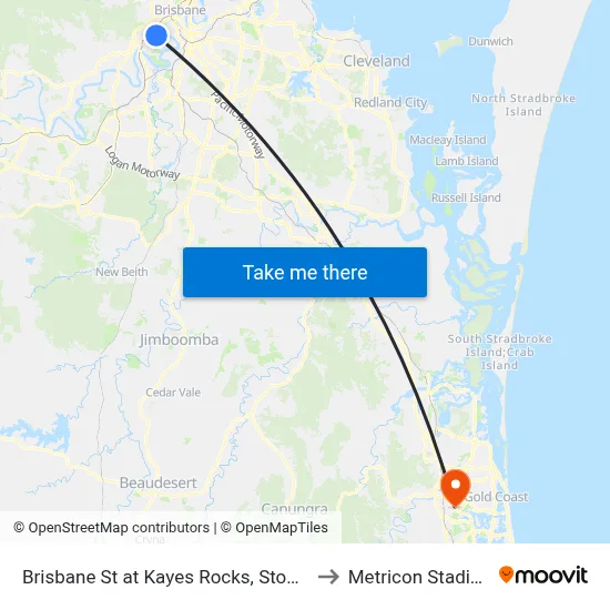 Brisbane St at Kayes Rocks, Stop 15 to Metricon Stadium map