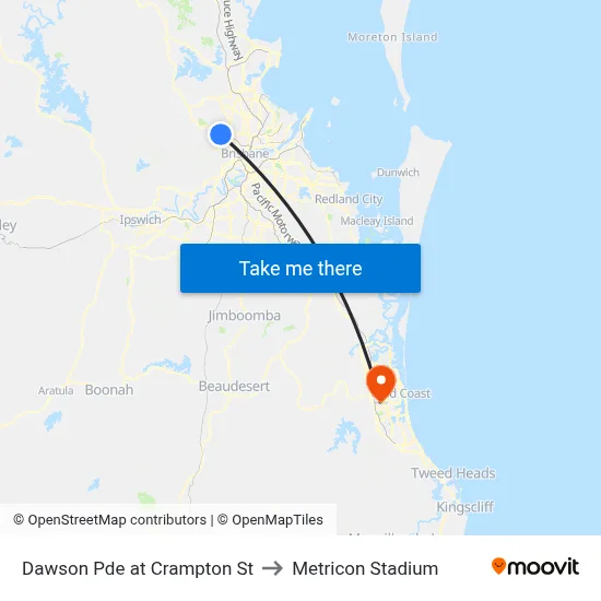 Dawson Pde at Crampton St to Metricon Stadium map