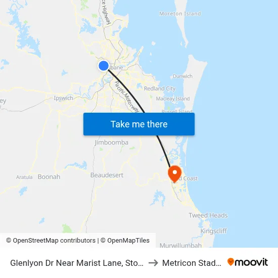 Glenlyon Dr Near Marist Lane, Stop 39c to Metricon Stadium map
