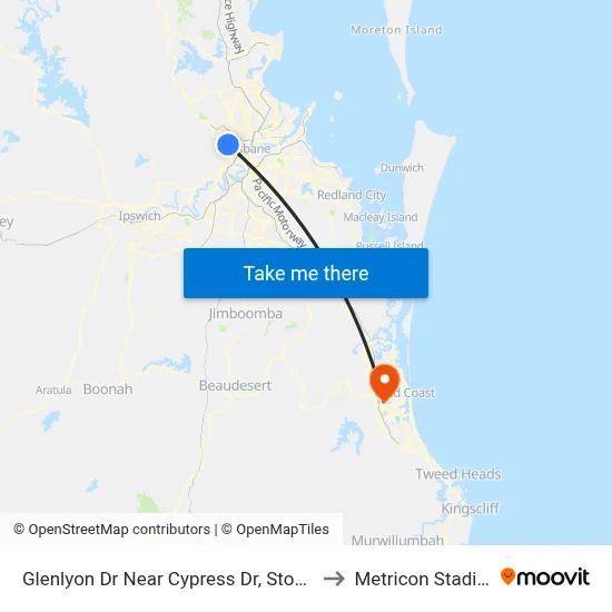 Glenlyon Dr Near Cypress Dr, Stop 39c to Metricon Stadium map