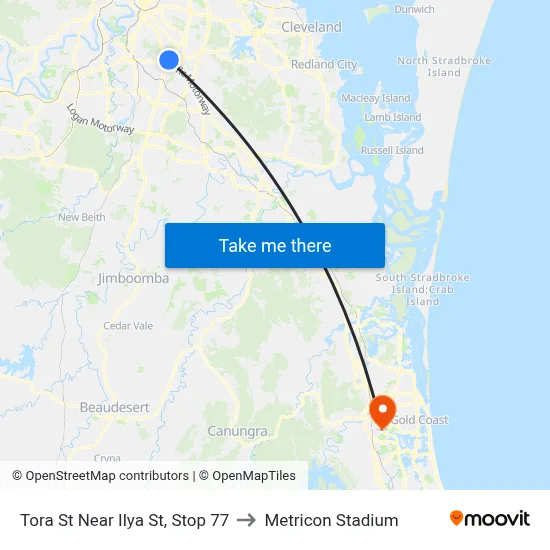 Tora St Near Ilya St, Stop 77 to Metricon Stadium map