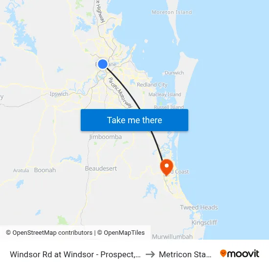 Windsor Rd at Windsor - Prospect, Stop 9 to Metricon Stadium map