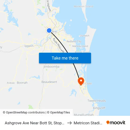 Ashgrove Ave Near Bott St, Stop 25 to Metricon Stadium map
