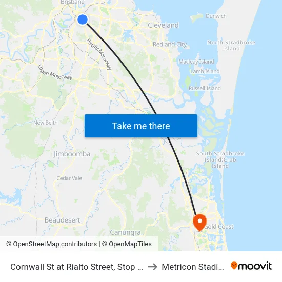Cornwall St at Rialto Street, Stop 19a to Metricon Stadium map