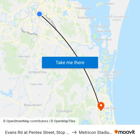 Evans Rd at Pentex Street, Stop 43 to Metricon Stadium map