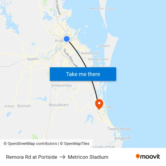 Remora Rd at Portside to Metricon Stadium map