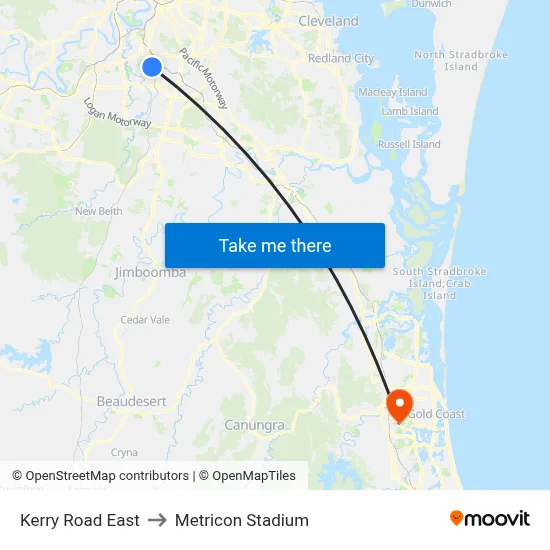Kerry Road East to Metricon Stadium map