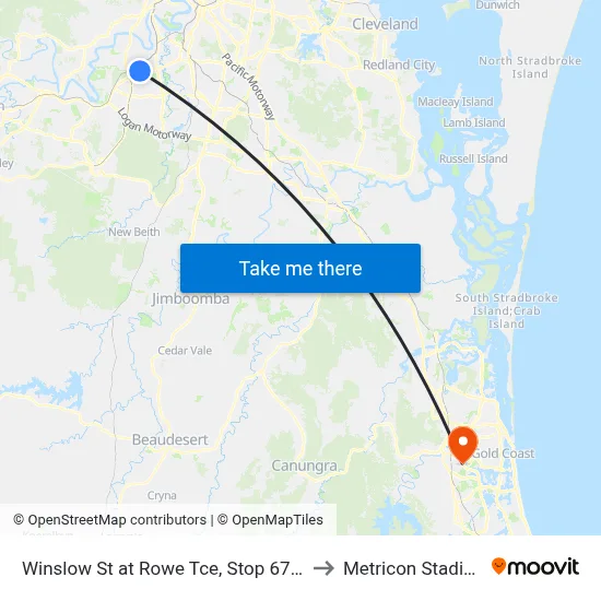 Winslow St at Rowe Tce, Stop 67/68 to Metricon Stadium map