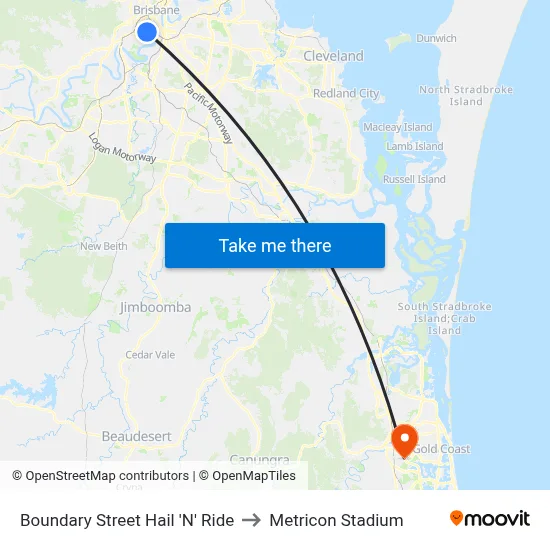 Boundary Street Hail 'N' Ride to Metricon Stadium map