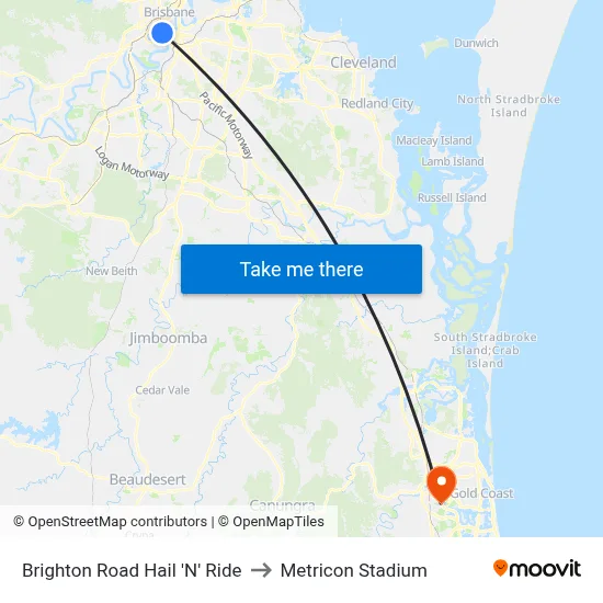 Brighton Road Hail 'N' Ride to Metricon Stadium map