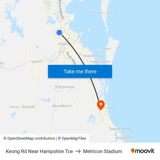 Keong Rd Near Hampshire Tce to Metricon Stadium map