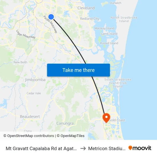 Mt Gravatt Capalaba Rd at Agaton to Metricon Stadium map