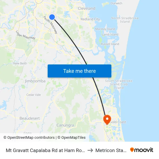 Mt Gravatt Capalaba Rd at Ham Road South to Metricon Stadium map