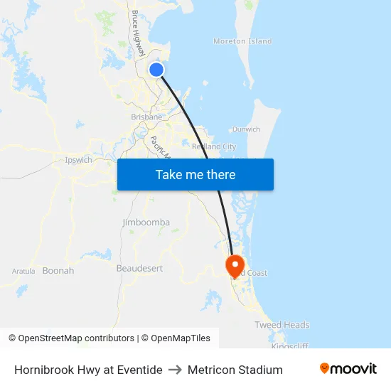 Hornibrook Hwy at Eventide to Metricon Stadium map