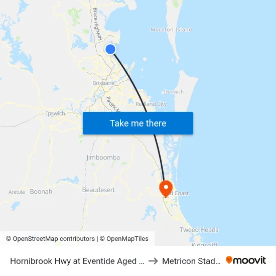 Hornibrook Hwy at Eventide Aged Home to Metricon Stadium map