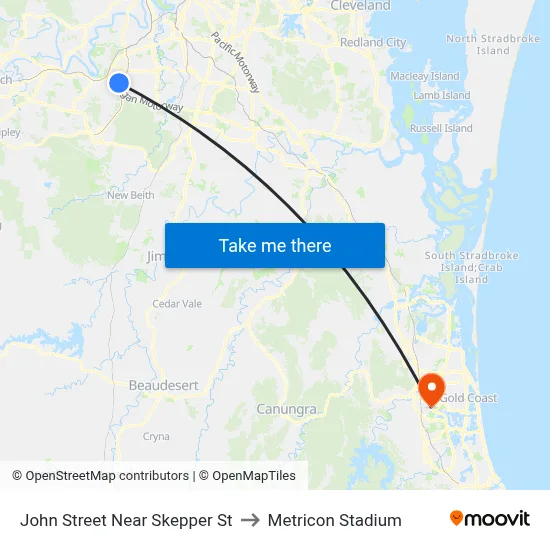 John Street Near Skepper St to Metricon Stadium map