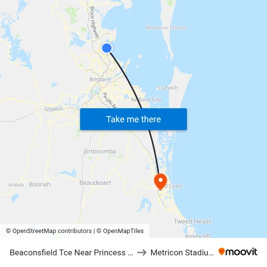 Beaconsfield Tce Near Princess St to Metricon Stadium map