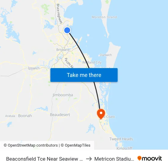 Beaconsfield Tce Near Seaview St to Metricon Stadium map