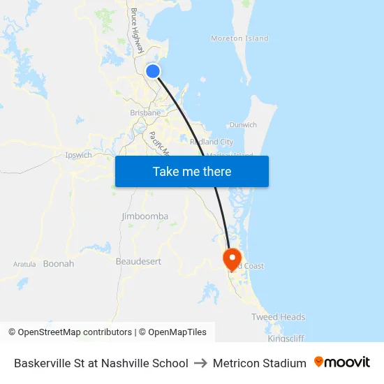 Baskerville St at Nashville School to Metricon Stadium map