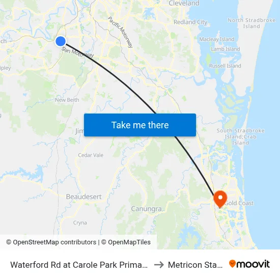 Waterford Rd at Carole Park Primary School to Metricon Stadium map