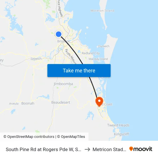 South Pine Rd at Rogers Pde W, Stop 44 to Metricon Stadium map