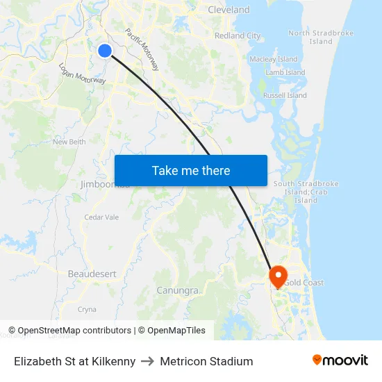 Elizabeth St at Kilkenny to Metricon Stadium map