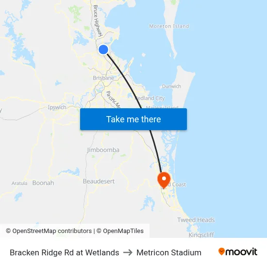 Bracken Ridge Rd at Wetlands to Metricon Stadium map