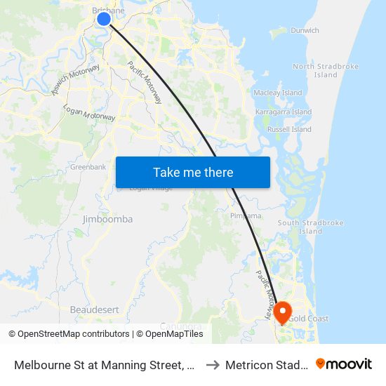 Melbourne St at Manning Street, Stop 4 to Metricon Stadium map