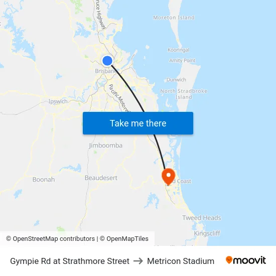Gympie Rd at Strathmore Street to Metricon Stadium map