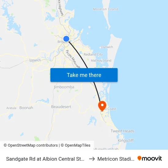 Sandgate Rd at Albion Central Stop 19 to Metricon Stadium map