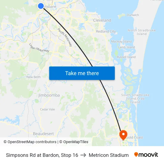 Simpsons Rd at Bardon, Stop 16 to Metricon Stadium map