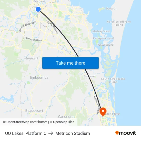 UQ Lakes, Platform C to Metricon Stadium map