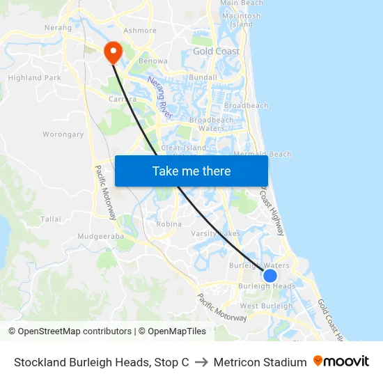 Stockland Burleigh Heads, Stop C to Metricon Stadium map