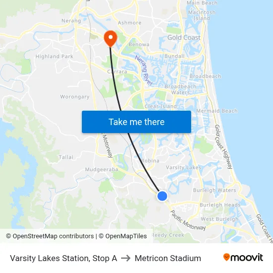 Varsity Lakes Station, Stop A to Metricon Stadium map