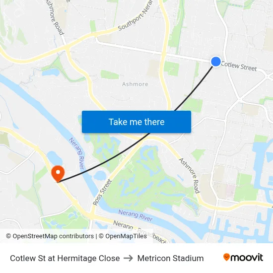 Cotlew St at Hermitage Close to Metricon Stadium map