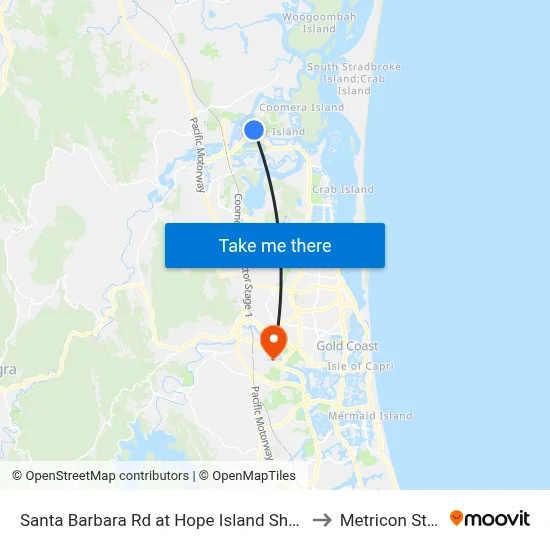 Santa Barbara Rd at Hope Island Shopping Centre to Metricon Stadium map