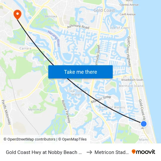 Gold Coast Hwy at Nobby Beach Station to Metricon Stadium map