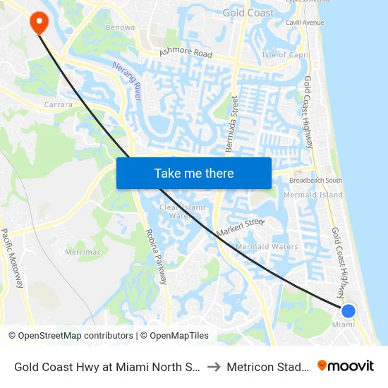Gold Coast Hwy at Miami North Station to Metricon Stadium map